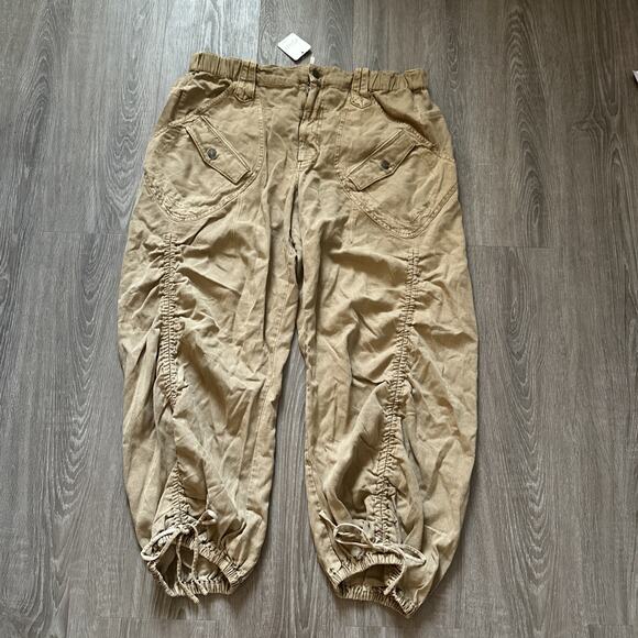 Free People Kauai Washed Pocket Trousers Pants Ruched Utility Iced CoffeeXL NEW - Picture 2 of 12